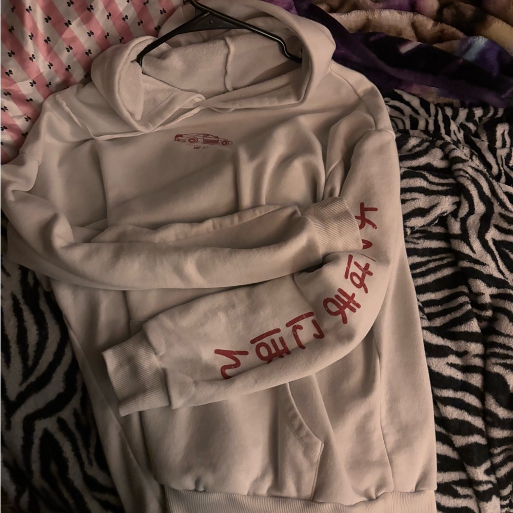 White & Red Japanese Car Hoodie